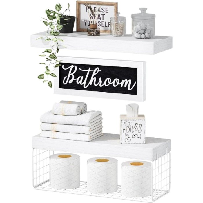 Wall decor floating shelf for bathroom decor