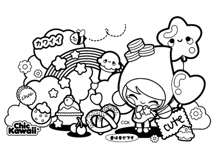 Drawing kawaii kids coloring sheets