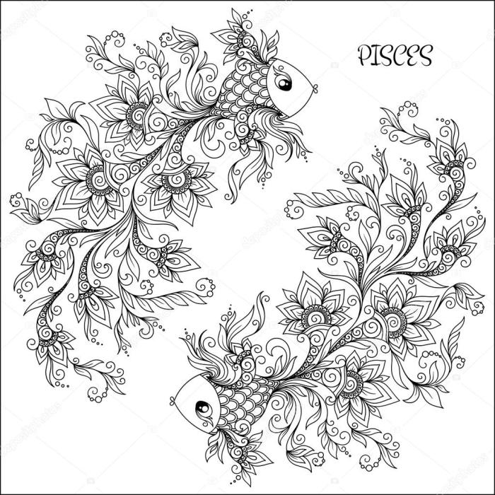 Pisces zodiac sign coloring page