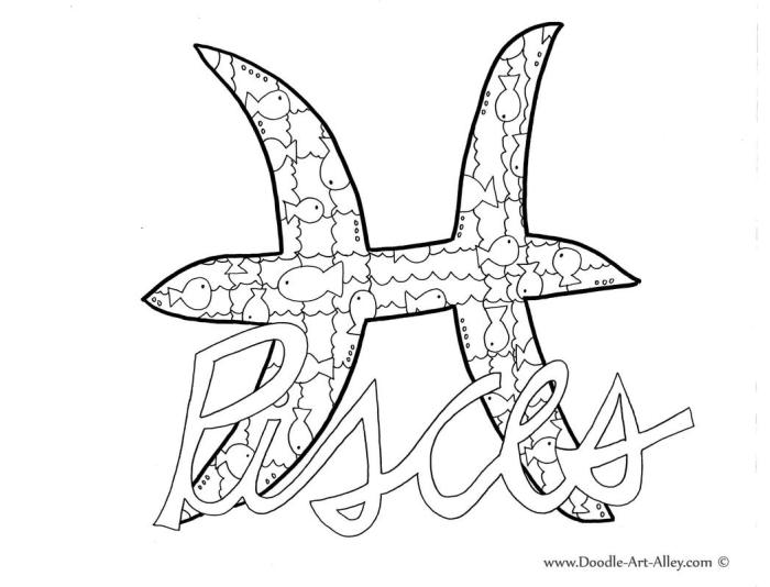 Pisces zodiac sign coloring page