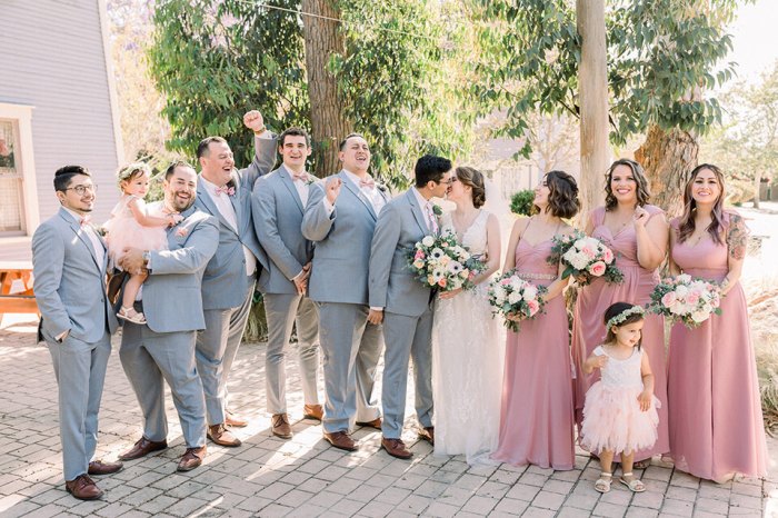 Pink and gray dress for wedding