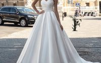 Satin off the shoulder long sleeve wedding dress