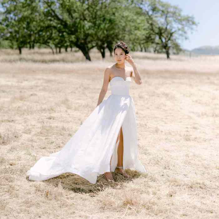 Strapless tea length wedding dress