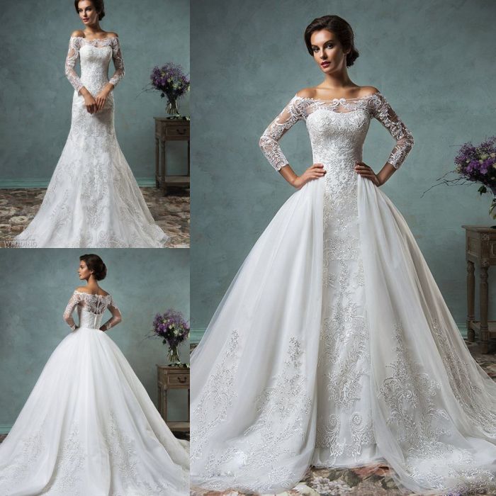 Plus size wedding dress with detachable skirt